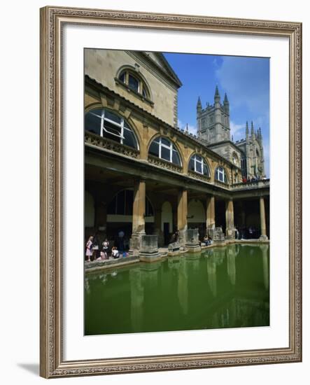 Visitors in the Roman Baths, with the Abbey Beyond in Bath, Avon, England, UK-null-Framed Photographic Print