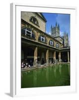 Visitors in the Roman Baths, with the Abbey Beyond in Bath, Avon, England, UK-null-Framed Photographic Print