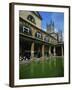 Visitors in the Roman Baths, with the Abbey Beyond in Bath, Avon, England, UK-null-Framed Photographic Print