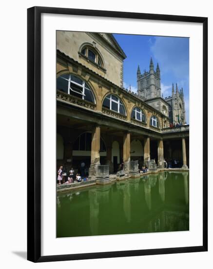 Visitors in the Roman Baths, with the Abbey Beyond in Bath, Avon, England, UK-null-Framed Photographic Print