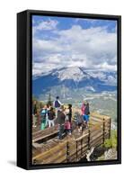 Visitors on a Viewing Platform on Sulphur Mountain Summit Overlooking Banff National Park-Neale Clark-Framed Stretched Canvas