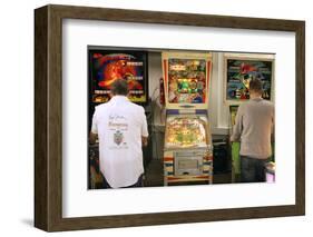 Visitors Play at Historic Pinball Machines at Pinball Museum in Ruprechtshofen-Heinz-Peter Bader-Framed Photographic Print