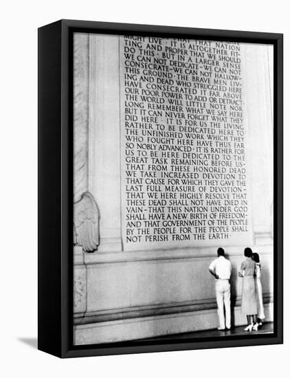 Visitors Reading the Inscription of Pres. Abraham Lincoln's Gettysburg Address, Lincoln Memorial-Thomas D^ Mcavoy-Framed Stretched Canvas
