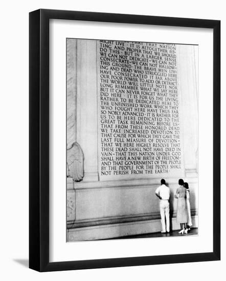 Visitors Reading the Inscription of Pres. Abraham Lincoln's Gettysburg Address, Lincoln Memorial-Thomas D^ Mcavoy-Framed Premium Photographic Print