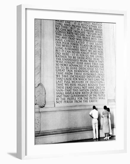 Visitors Reading the Inscription of Pres. Abraham Lincoln's Gettysburg Address, Lincoln Memorial-Thomas D^ Mcavoy-Framed Photographic Print