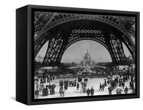 Visitors Strolling Around the Eiffel Tower-null-Framed Stretched Canvas