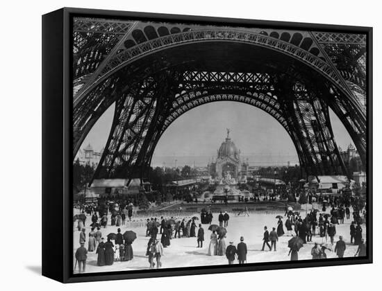 Visitors Strolling Around the Eiffel Tower-null-Framed Stretched Canvas