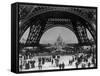 Visitors Strolling Around the Eiffel Tower-null-Framed Stretched Canvas