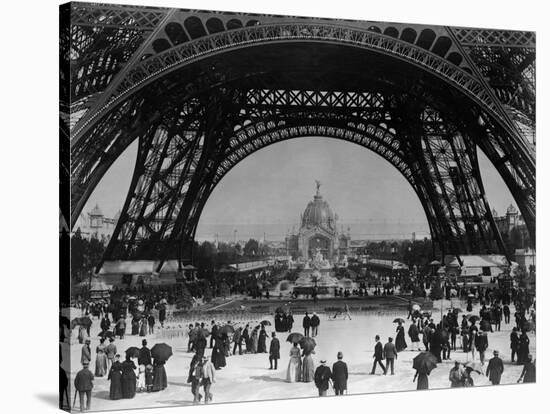 Visitors Strolling Around the Eiffel Tower-null-Stretched Canvas