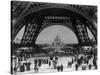 Visitors Strolling Around the Eiffel Tower-null-Stretched Canvas