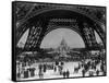 Visitors Strolling Around the Eiffel Tower-null-Framed Stretched Canvas