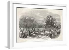 Visitors Wander in the Grounds of Kew Gardens Outside the Palm House-null-Framed Art Print