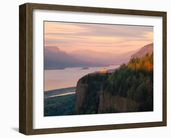 Vista House on Crown Point at Columbia River, Tom McCall Nature Preserve, Columbia River Gorge N...-null-Framed Photographic Print