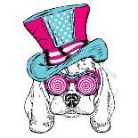 Funny Dog in Hat, Scarf and Glasses. Vector Illustration.-Vitaly Grin-Mounted Art Print