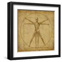 Vitruvian Human Diagram Grunge Medical Chart-digitalista-Framed Art Print