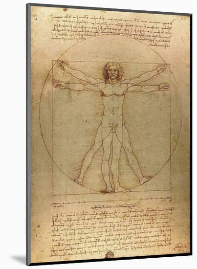 Vitruvian Man, c.1492-Leonardo da Vinci-Mounted Giclee Print