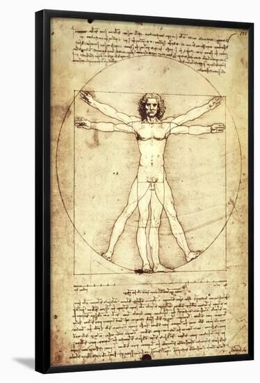 Vitruvian Man, c. 1492-Leonardo da Vinci-Framed Poster