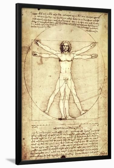 Vitruvian Man, c. 1492-Leonardo da Vinci-Lamina Framed Poster