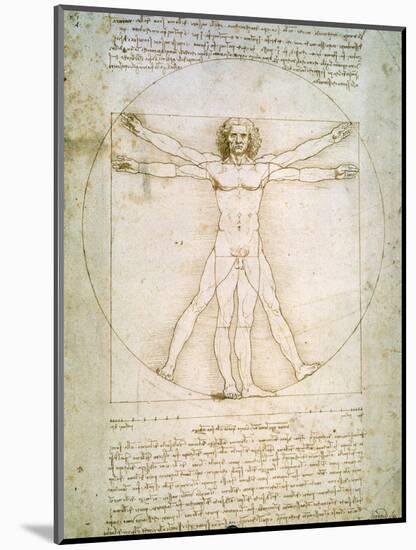 Vitruvian Man, c.1492-Leonardo da Vinci-Mounted Premium Giclee Print