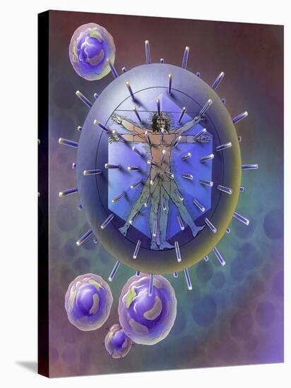 Vitruvian Man Inside Virus Particle-null-Stretched Canvas