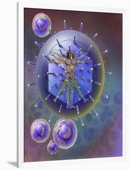 Vitruvian Man Inside Virus Particle-null-Framed Art Print