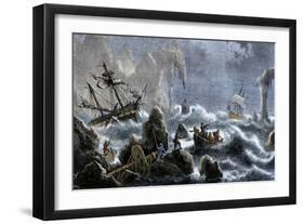 Vitus Bering's Russian Expedition Ships Wrecked Upon the Aleutian Isles, c.1741-null-Framed Giclee Print