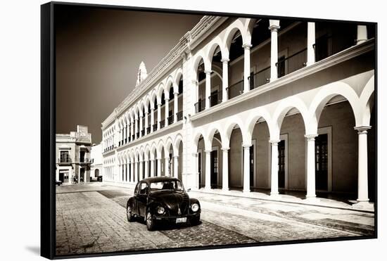 ¡Viva Mexico! B&W Collection - Black VW Beetle Car in Campeche II-Philippe Hugonnard-Framed Stretched Canvas