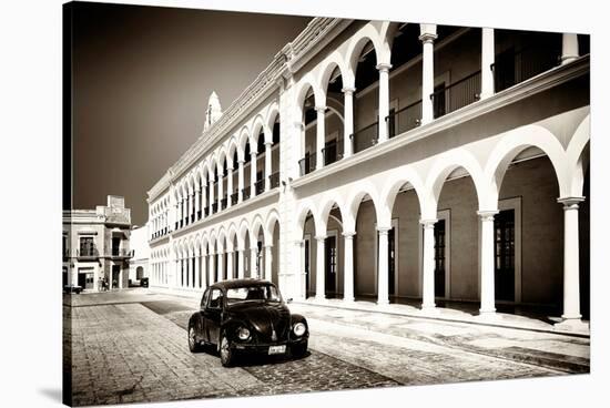 ¡Viva Mexico! B&W Collection - Black VW Beetle Car in Campeche II-Philippe Hugonnard-Stretched Canvas