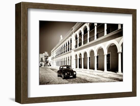 ¡Viva Mexico! B&W Collection - Black VW Beetle Car in Campeche II-Philippe Hugonnard-Framed Photographic Print