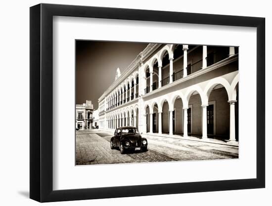 ¡Viva Mexico! B&W Collection - Black VW Beetle Car in Campeche II-Philippe Hugonnard-Framed Photographic Print