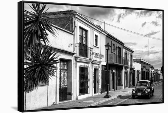 ¡Viva Mexico! B&W Collection - Black VW Beetle Car in Mexican Street II-Philippe Hugonnard-Framed Stretched Canvas