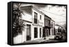 ¡Viva Mexico! B&W Collection - Black VW Beetle Car in Mexican Street-Philippe Hugonnard-Framed Stretched Canvas