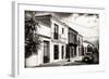 ¡Viva Mexico! B&W Collection - Black VW Beetle Car in Mexican Street-Philippe Hugonnard-Framed Photographic Print