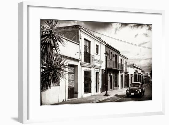 ¡Viva Mexico! B&W Collection - Black VW Beetle Car in Mexican Street-Philippe Hugonnard-Framed Photographic Print