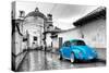 ¡Viva Mexico! B&W Collection - Blue VW Beetle Car in San Cristobal de Las Casas-Philippe Hugonnard-Stretched Canvas