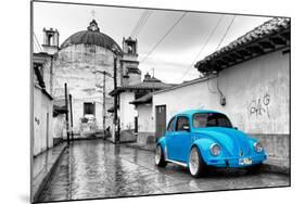 ¡Viva Mexico! B&W Collection - Blue VW Beetle Car in San Cristobal de Las Casas-Philippe Hugonnard-Mounted Photographic Print