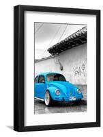 ¡Viva Mexico! B&W Collection - Blue VW Beetle in San Cristobal de Las Casas-Philippe Hugonnard-Framed Photographic Print