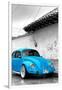 ¡Viva Mexico! B&W Collection - Blue VW Beetle in San Cristobal de Las Casas-Philippe Hugonnard-Framed Photographic Print