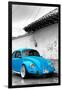 ¡Viva Mexico! B&W Collection - Blue VW Beetle in San Cristobal de Las Casas-Philippe Hugonnard-Framed Photographic Print