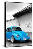 ¡Viva Mexico! B&W Collection - Blue VW Beetle in San Cristobal de Las Casas-Philippe Hugonnard-Framed Stretched Canvas