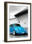 ¡Viva Mexico! B&W Collection - Blue VW Beetle in San Cristobal de Las Casas-Philippe Hugonnard-Framed Photographic Print