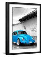 ¡Viva Mexico! B&W Collection - Blue VW Beetle in San Cristobal de Las Casas-Philippe Hugonnard-Framed Photographic Print