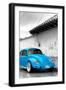 ¡Viva Mexico! B&W Collection - Blue VW Beetle in San Cristobal de Las Casas-Philippe Hugonnard-Framed Photographic Print