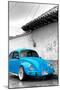 ¡Viva Mexico! B&W Collection - Blue VW Beetle in San Cristobal de Las Casas-Philippe Hugonnard-Mounted Photographic Print