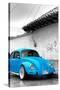 ¡Viva Mexico! B&W Collection - Blue VW Beetle in San Cristobal de Las Casas-Philippe Hugonnard-Stretched Canvas