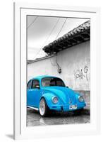 ¡Viva Mexico! B&W Collection - Blue VW Beetle in San Cristobal de Las Casas-Philippe Hugonnard-Framed Photographic Print