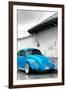 ¡Viva Mexico! B&W Collection - Blue VW Beetle in San Cristobal de Las Casas-Philippe Hugonnard-Framed Photographic Print