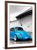 ¡Viva Mexico! B&W Collection - Blue VW Beetle in San Cristobal de Las Casas-Philippe Hugonnard-Framed Photographic Print