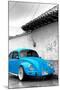 ¡Viva Mexico! B&W Collection - Blue VW Beetle in San Cristobal de Las Casas-Philippe Hugonnard-Mounted Photographic Print