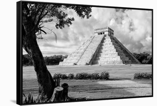 ¡Viva Mexico! B&W Collection - Chichen Itza Pyramid II-Philippe Hugonnard-Framed Stretched Canvas